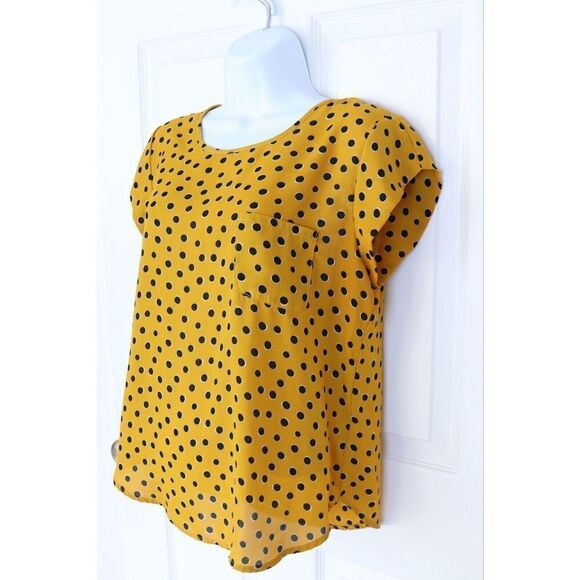 Lily White Polka Dot Blouse, size Medium Yellow Black - Picture 5 of 10